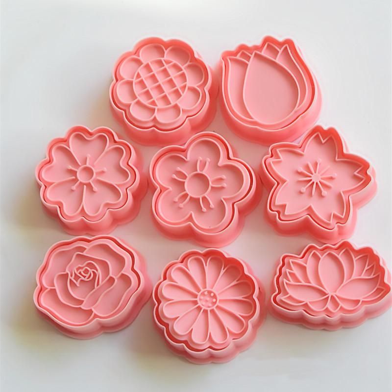 8pcs/set Flower Shape Cookie Cutters 3D Biscuit Mold Cookies Stamp DIY Fondant Cake Sunflower Rose Tulip Mould Pastry Bakeware