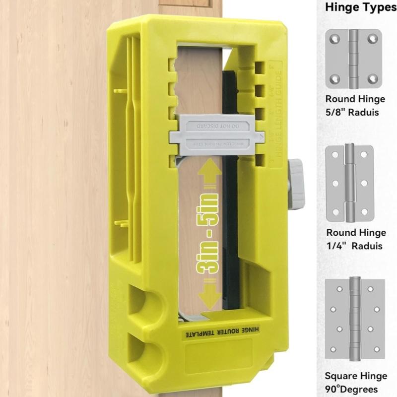 Door Hinges Jig Installation Set for Professional Mortise Cutting On Door Ranging 3" To 5" With Sturdy Rubber Frame