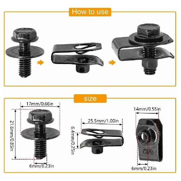 Cache-Moteur Garde-Boue Inférieur Boulons de Carrosserie Clips Écrou en U M6 Pour Toyota