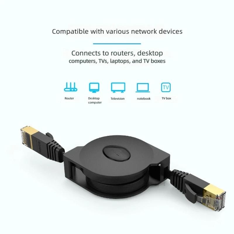 RJ45 Ethernet Cable Pull-Out CAT6 2m Gigabit Cord, Portable Flat Internet Cable for Laptop Desktop Modem Media Device and Desk Work