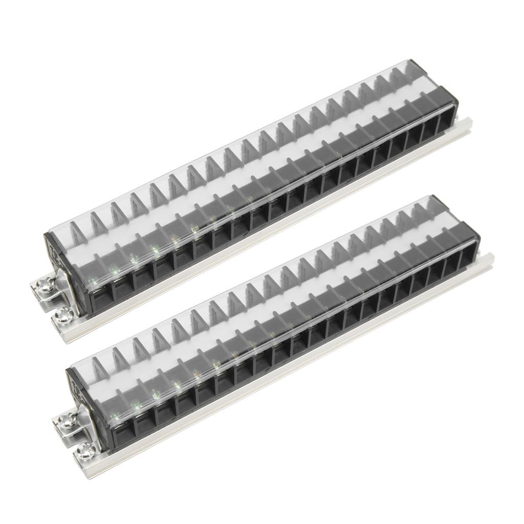 2pcs Dual Row Terminal Strip 660V 15A 10 Positions Terminal Barrier Strip with Cover T1520