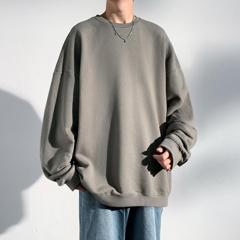 

Men s Long-sleeved Sweater Loose and Versatile Casual Round Neck Pullover Bottoming Shirt Solid Color Boys On Clothes S