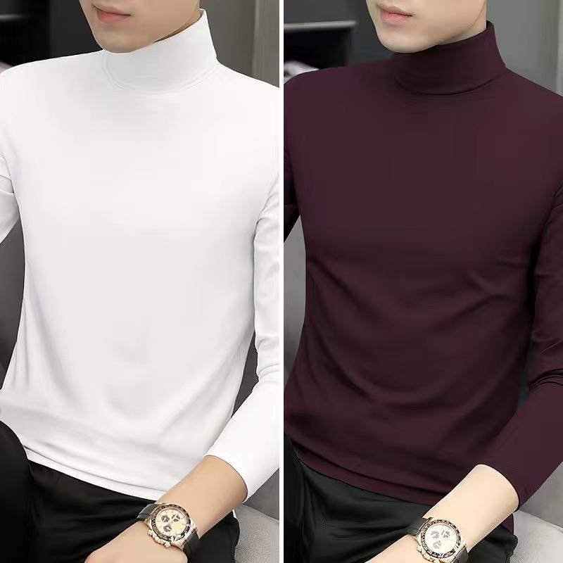 2-Pack Men's Modal Mid-Neck Long-Sleeve T-Shirts for Spring and Autumn