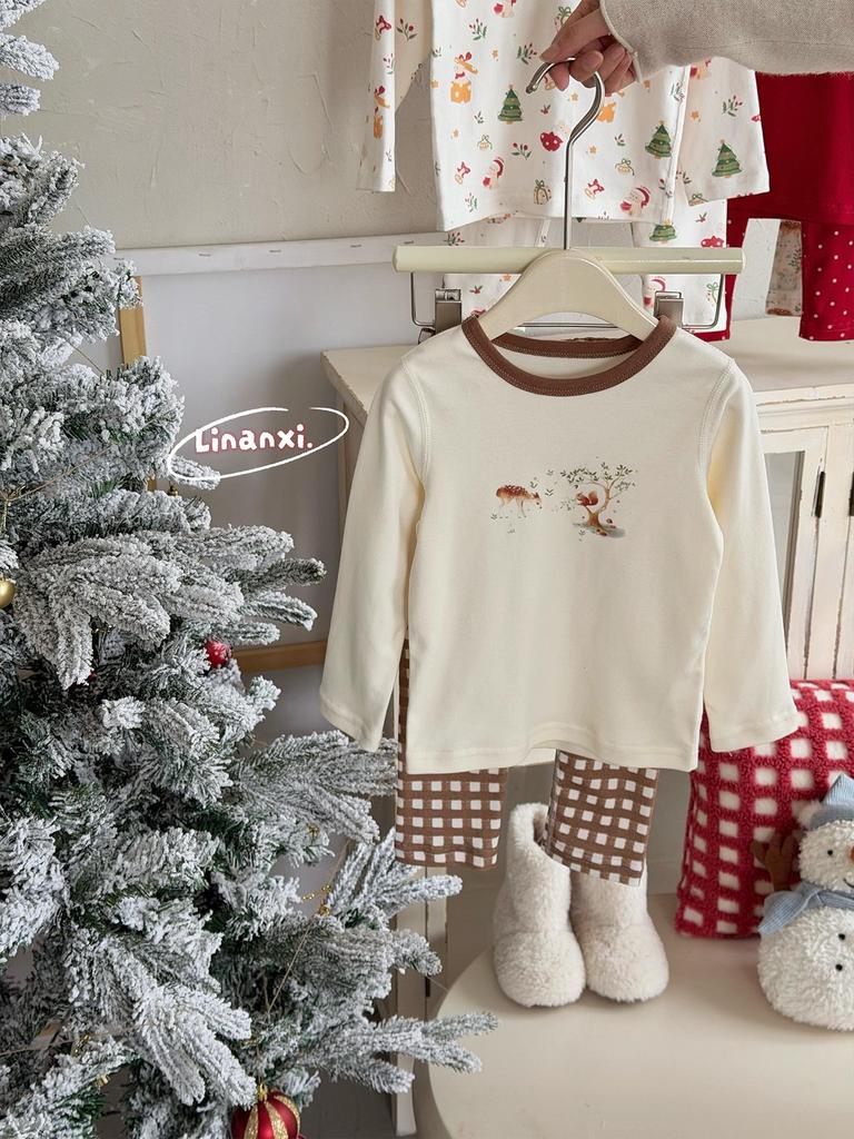 Unisex Children's New Year Christmas Pajamas: 280g Wool Stretch Baby Warm Home Set