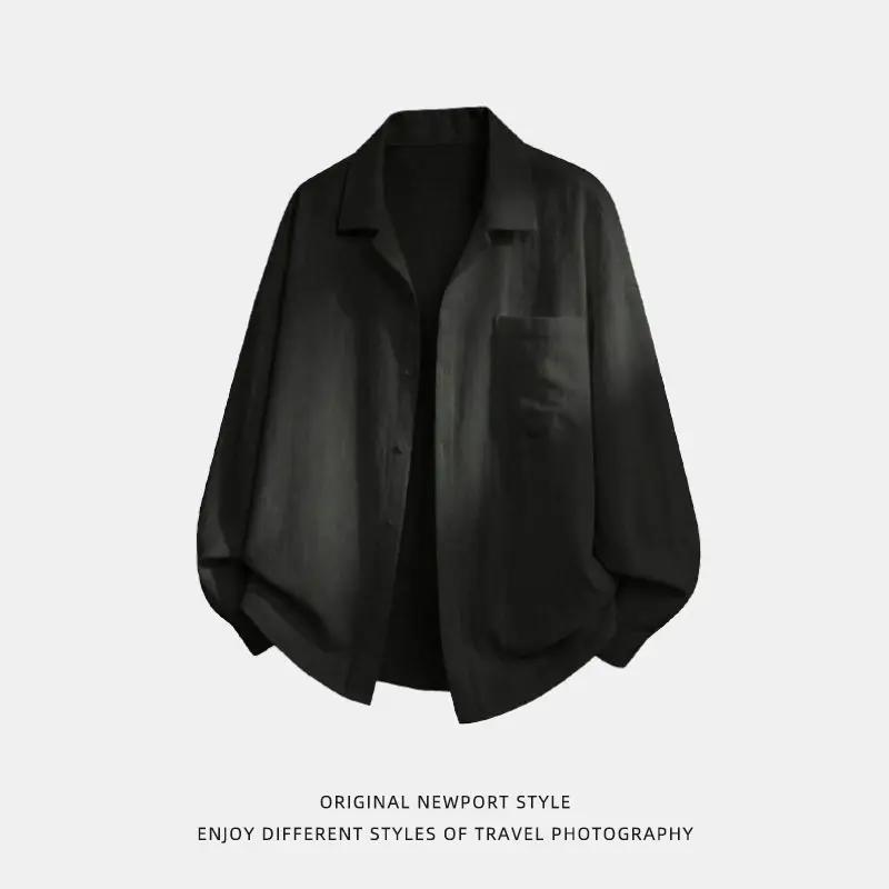 2026 Men Fashion Long Sleeve Shirt Spring Men Casual Loose Top Breathable Hong Kong Style Shirts Male Solid Color Korean Shirts