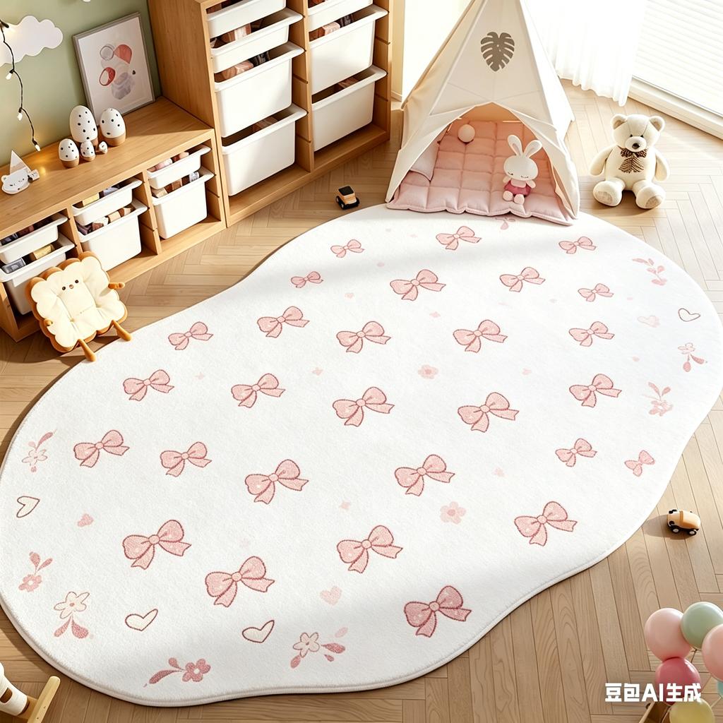 Bow Pattern Rugs for Bedroom Thick Plush Study Floor Mat Irregular Shape Living Room Decoration Carpet Fluffy Soft Cloakroom Rug