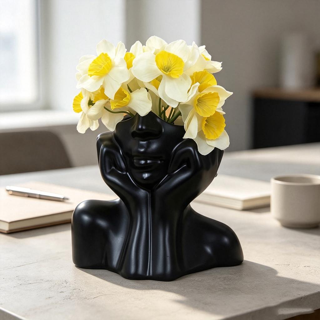 Gesicht Körper Kunst Make-up Pinselhalter Schreibtisch Aufbewahrungs-Organizer Badezimmer Kosmetik Aufbewahrungsbox Halbgesichts Porträt Kunst Vase Dekor
