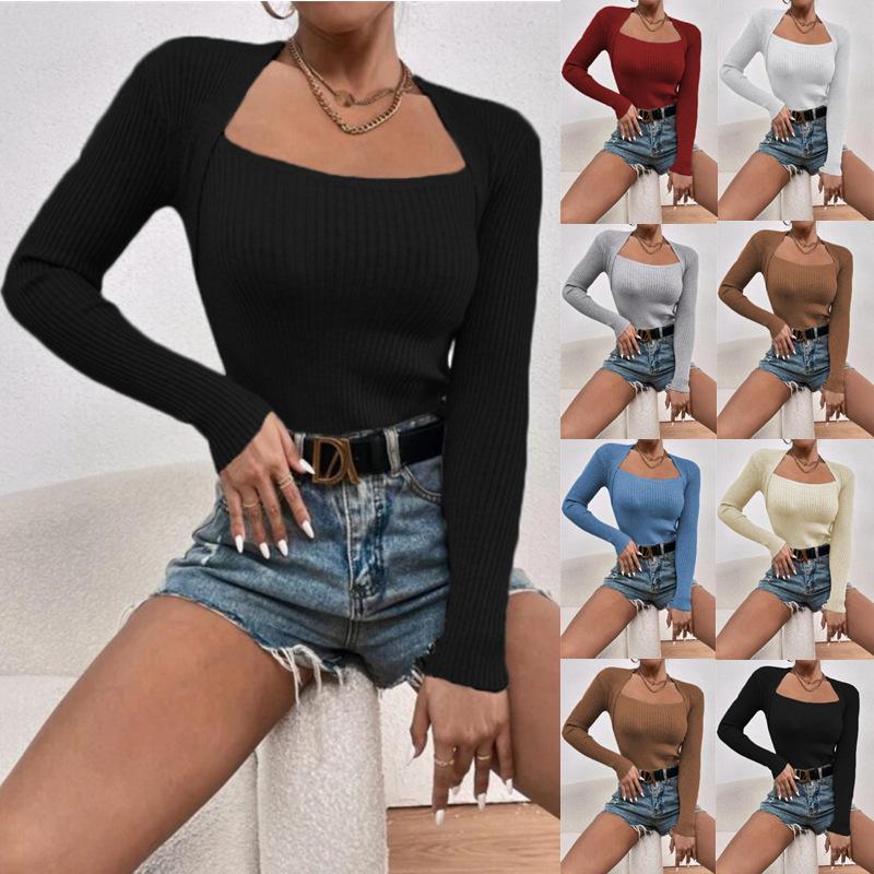 Aokende Women's Pullover Sweater - Long Sleeve Boat Neck Knitted Top, Slim-Fit Ribbed Casual Jumper - View #3