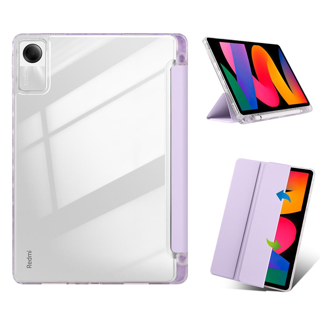 For Xiaomi Redmi Pad SE Case Tri-Fold Stand Leather+TPU+Acrylic Clear Back Tablet Cover