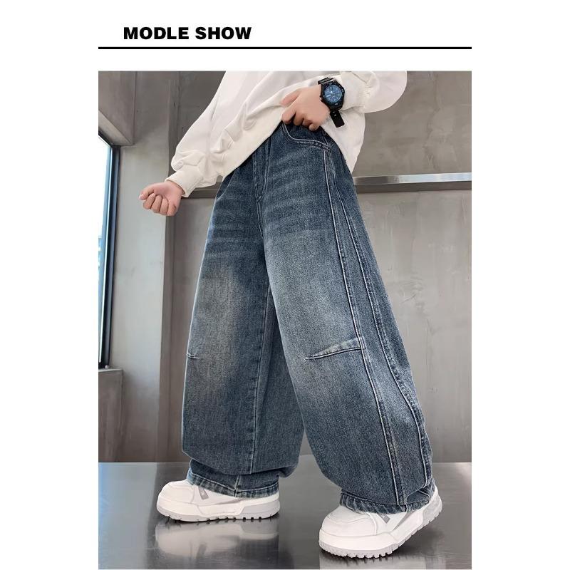 Casual Loose Wide Leg Denim Long Pants For Big Kids Boys Spring Autumn