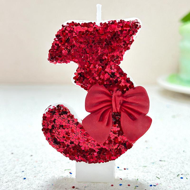 1pcs Number 0-9 Girl's Heart, Red Bow Candles, Birthday, Year One, Children's Coming of Age, Proposal, Anniversary Party Candles
