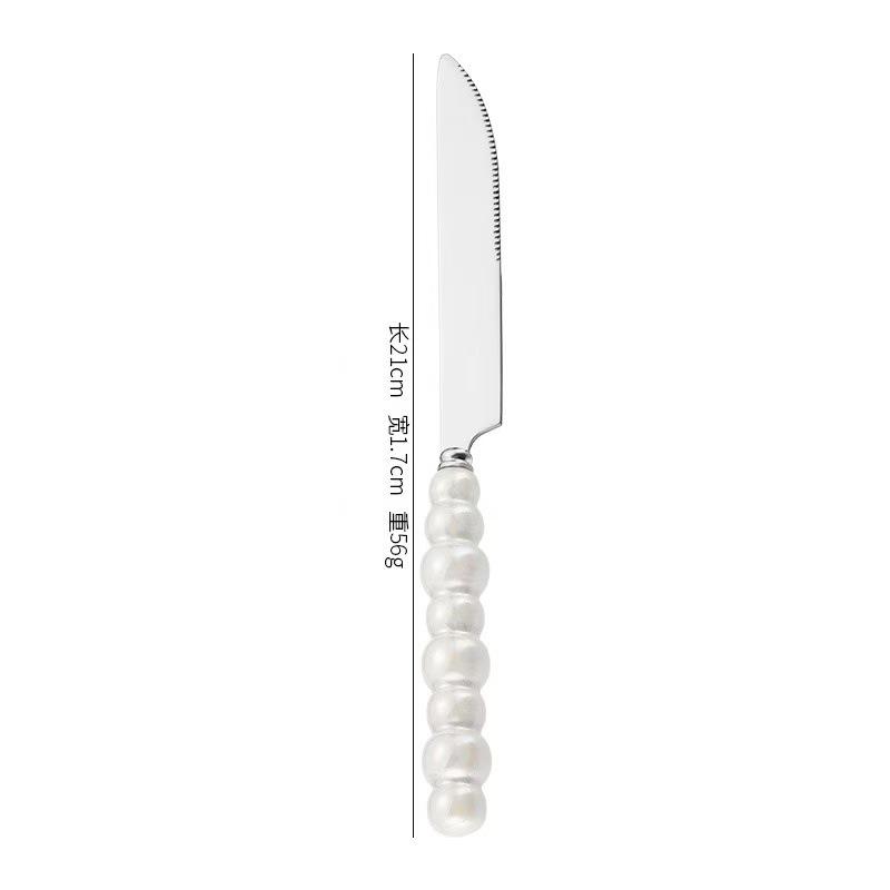 Norse Luxe Ceramic Pearl Cutlery Set: Fork, Knife & Spoon in Elegant Stainless Steel
