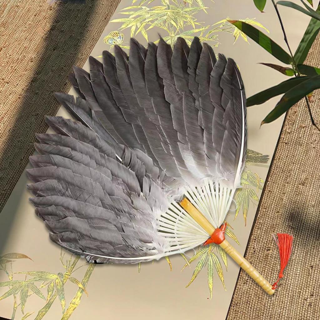 Chinese Zhuge Liang Feather Fan, Feather Handheld Fan Decor, Decorative Versatile Men Portable Chinese Summer Fan for Dance