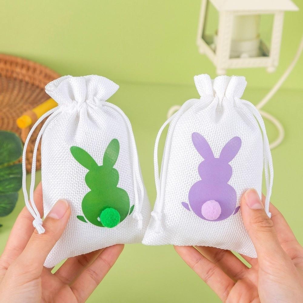 10PCS Bunny Pattern Easter Candy Bags Eco-Friendly Reusable Drawstring Gift Bags Decorative Festival Gift Packaging Bags