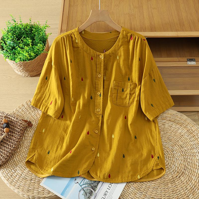 

DIMANAF 2026 Plus Size Summer Women Blouse Shirts Tunic Oversize Loose Casual Embroidery Floral Cotton Linen Lady Tops XL жовтий