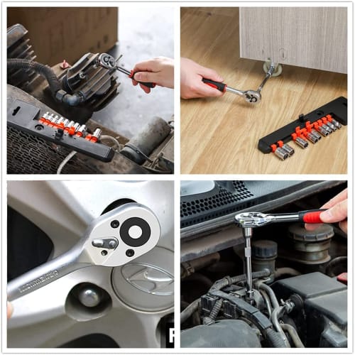 akindou Socket Wrench Set with 10 6.35mm 1/4" Hex Sockets, Ratchet Handle, and 100mm Extension Bar