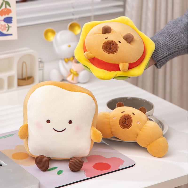 Cute And Charming Cartoon Capybara Transforms Into Food Bun Stuffed Doll Pillow Burger Bread Croissant Stuffed Toy Home Decor Present Designed For