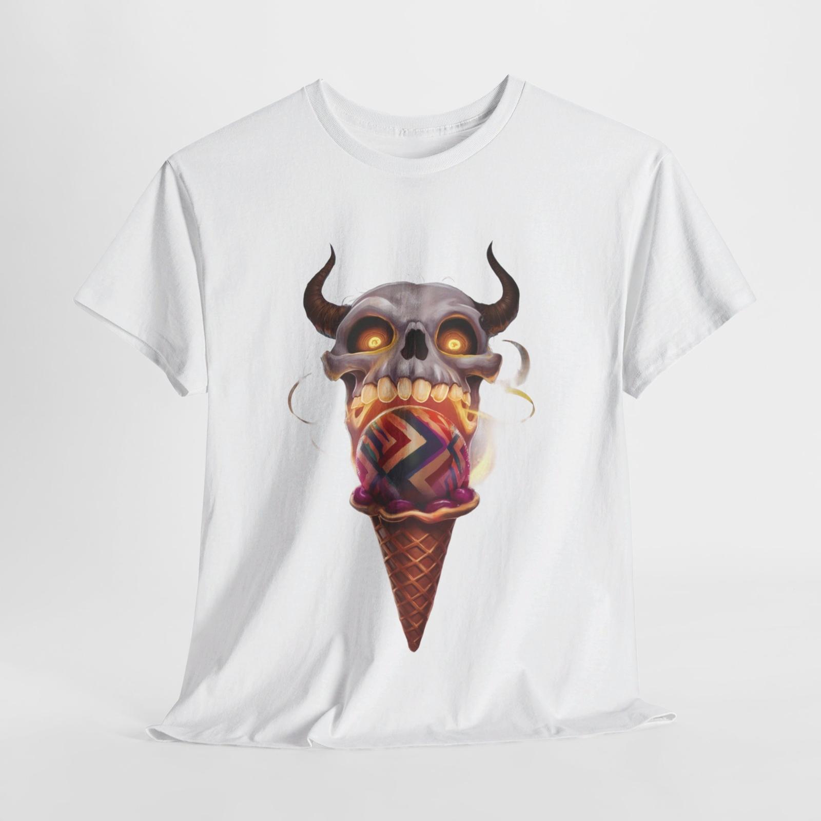 Gothic Skull Devouring Ice Cream Cone T-Shirt , Perfect for Halloween Fashion S разноцветный