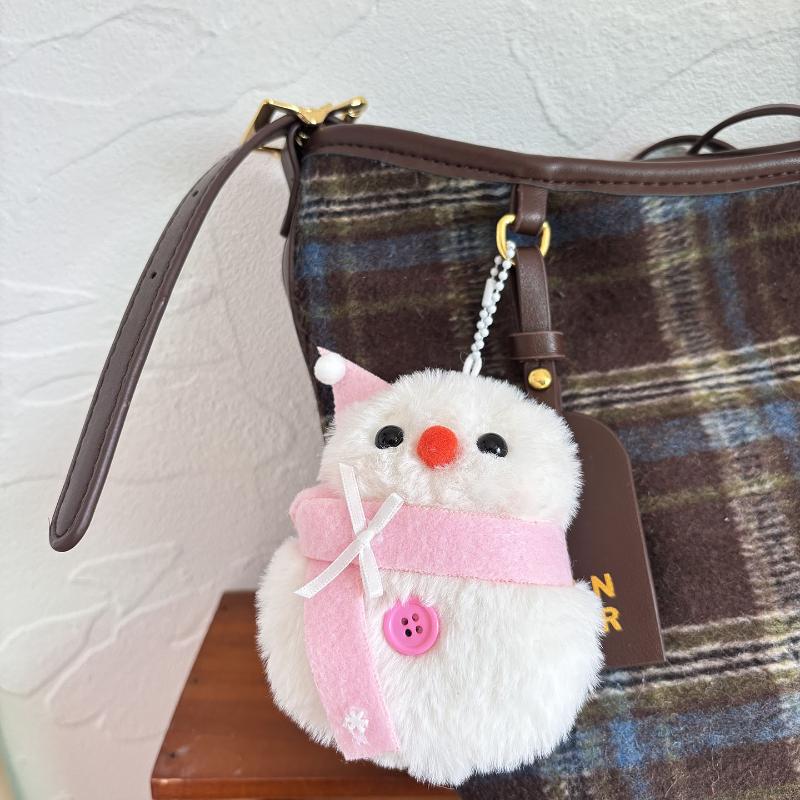 Cute Snowflake Scarf Snowman Plush Stuffed Doll Keychain Kawaii Snowman Winter Plush Toy Backpack Pendant Accessories Gifts