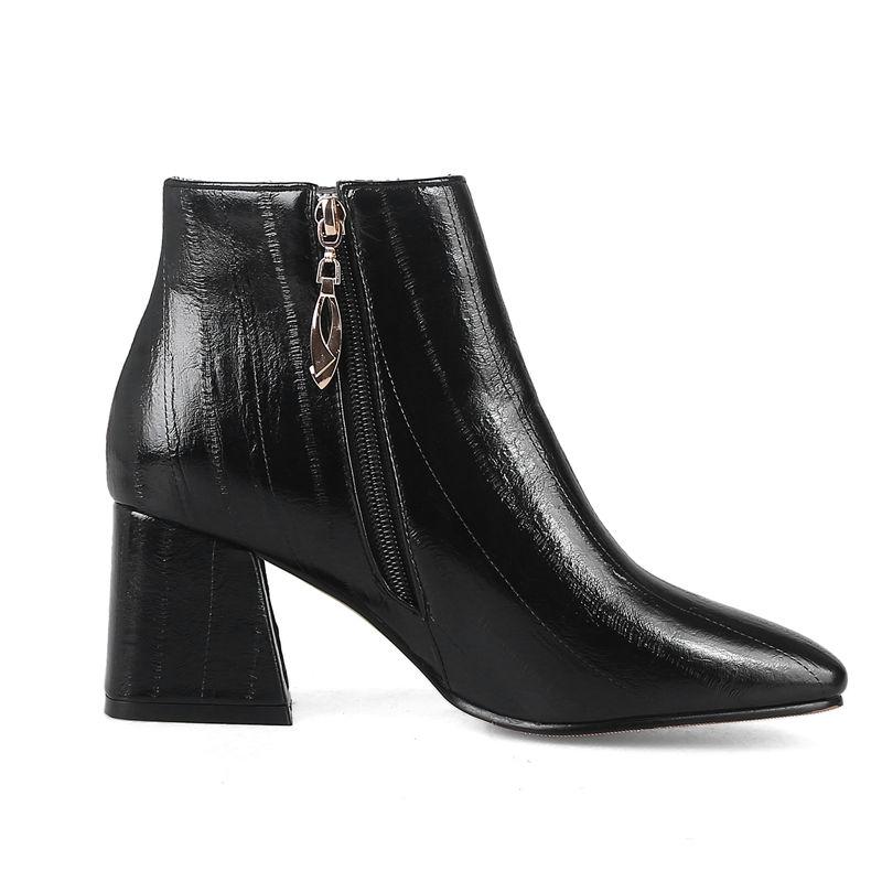 Autumn Winter Women's Ankle Boots Square Toe Winter Shoes Sweet Flower Black Red Handmade Short Boot Ladies Shoes Large Size 45