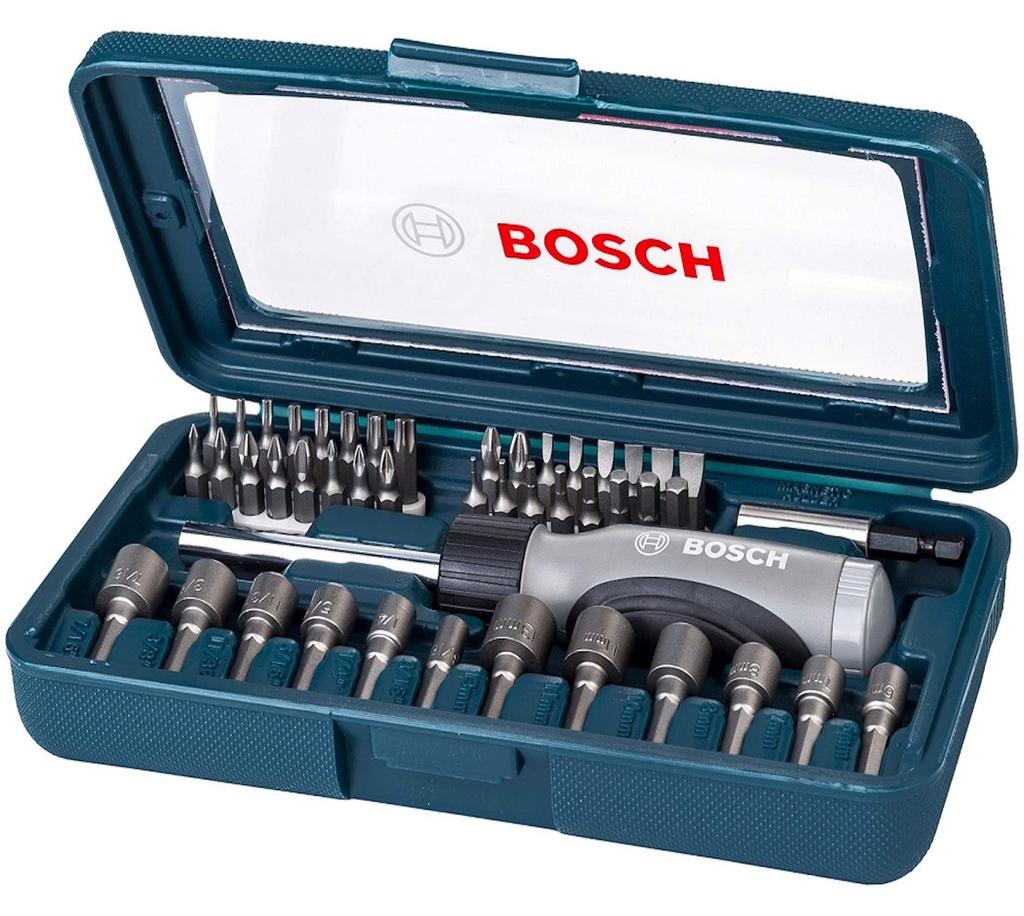 BOSCH Ratschen-Schraubendreher-Satz, Schraubendreher-Bit-Steckschlüssel-Satz, 46-teilig, 2607017399 [Artikel]