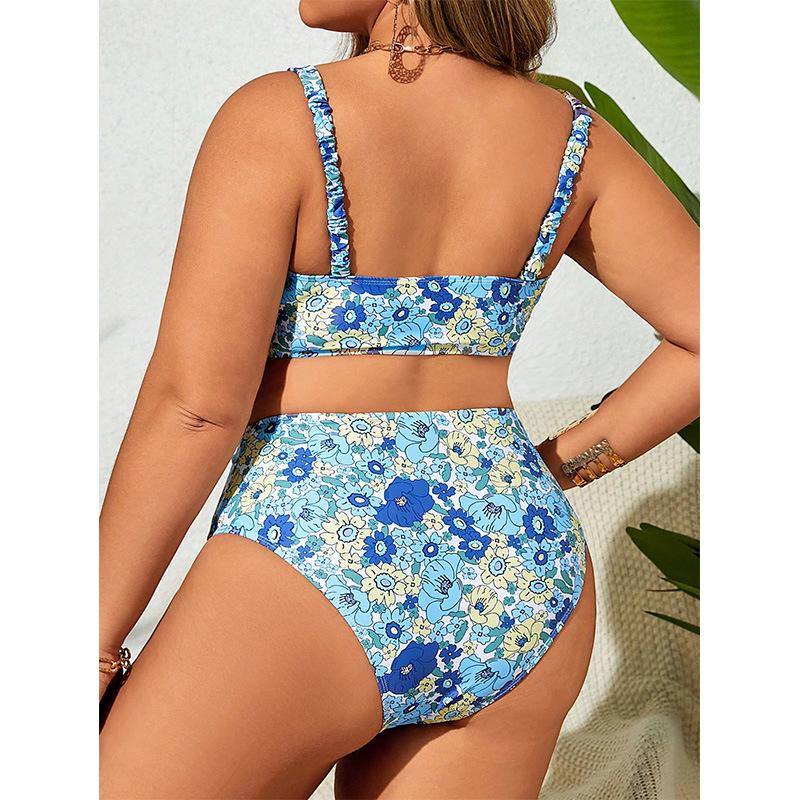 Curvy Backless Bikini: Sexy Plus Size Print Swimsuit with Gathering for Women