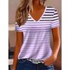 Women Summer T Shirt Stripe Pattern Print Short Sleeve Tees Casual Printed Tops