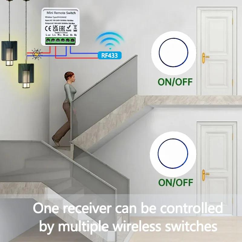Smart Home Wireless Switch RF Transmitter 433MHz 16A Relay Receiver Module 2-Way Control Switches Remote Control AC100V-240V DIY