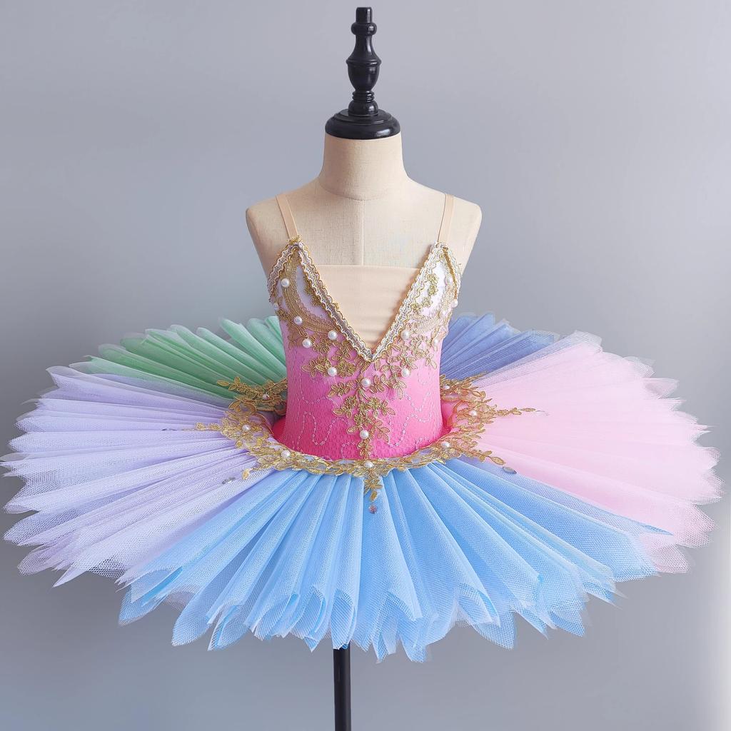 Girl Professional Ballet Tutu Dance Dress Performance Costume Kids Ballerina Dancewear White Swan Lake Pancake Princess Dresses