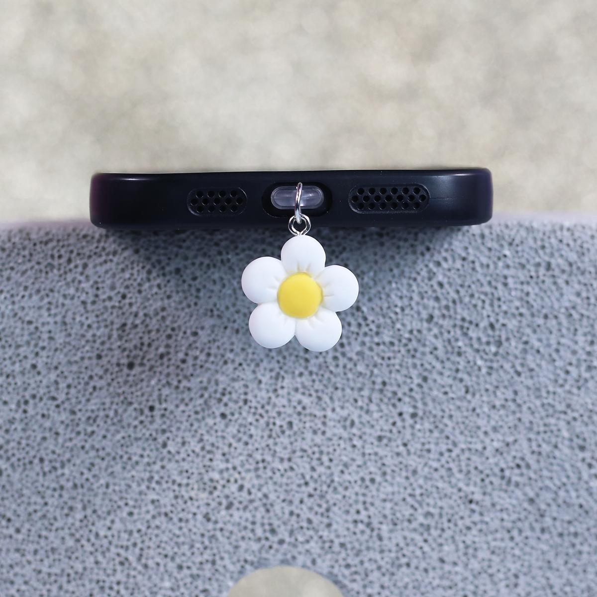 

White yellow heart small flower cute and beautiful phone dust plug accessory decoration suitable for iPhone For Samsung Type-C