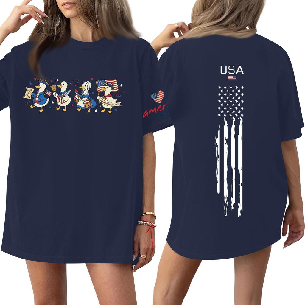 Women's Casual Fashion Round Neck Casual Print Short Sleeve T-Shirt Top