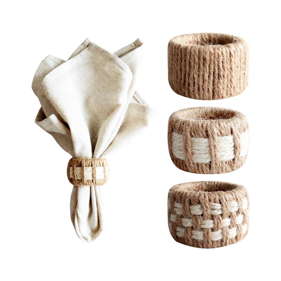 Paquete de 6/12 Anillos para Servilletas Tejidos de Yute Natural, Pinzas para Servilletas de Decoración de Mesa Estilo Rústico, Anillos para Guardar Manteles del Hogar
