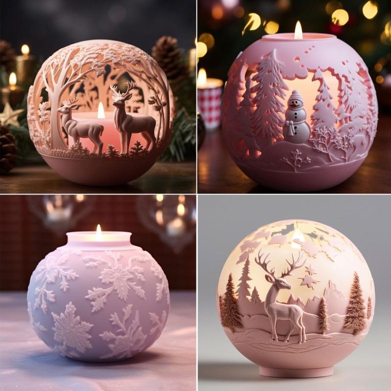 4Pcs Christmas Theme Candle Molds for Candle Soap Plaster Decoration Room Ornaments Christmas Decoration Resin Craft