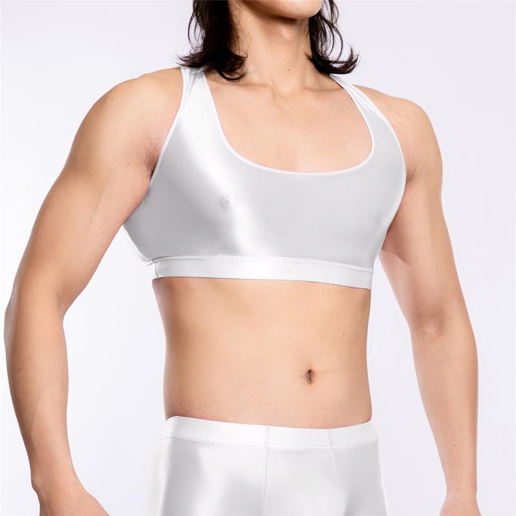 Sexy Men Stain Thin Sleeveless Tank Tops Oil Glossy Shiny Elastic Short Vest Sexy Tights Sheer See Through Top Candy Color