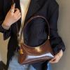 Retro Leather Shoulder Bag Women's Underarm Moon Tooth Crossbody Bag Handheld Bag Elegant Design Fashion Chain Pendant Handbag