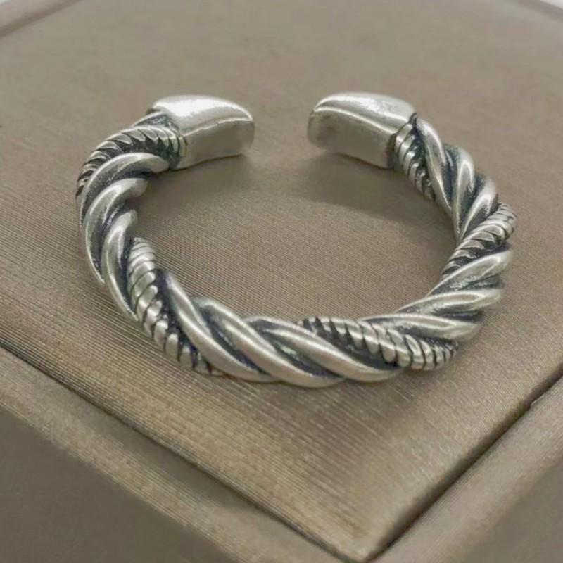 Adjustable Open Ring Men Women Vintage Braided Rope Design Sterling Geometric Finger
