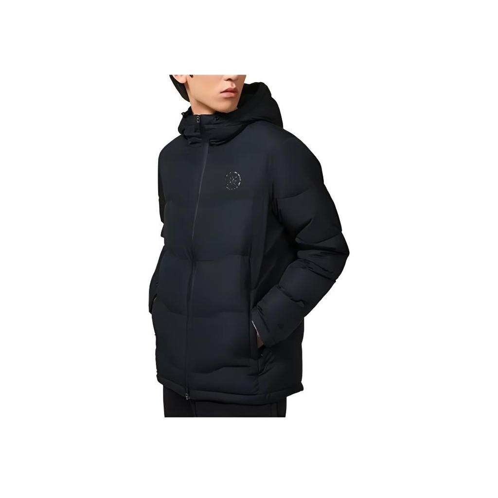 Li-Ning Wade Series Letter Print Hooded Short Down Jacket Men Jacket Black AYMS259-1-YC