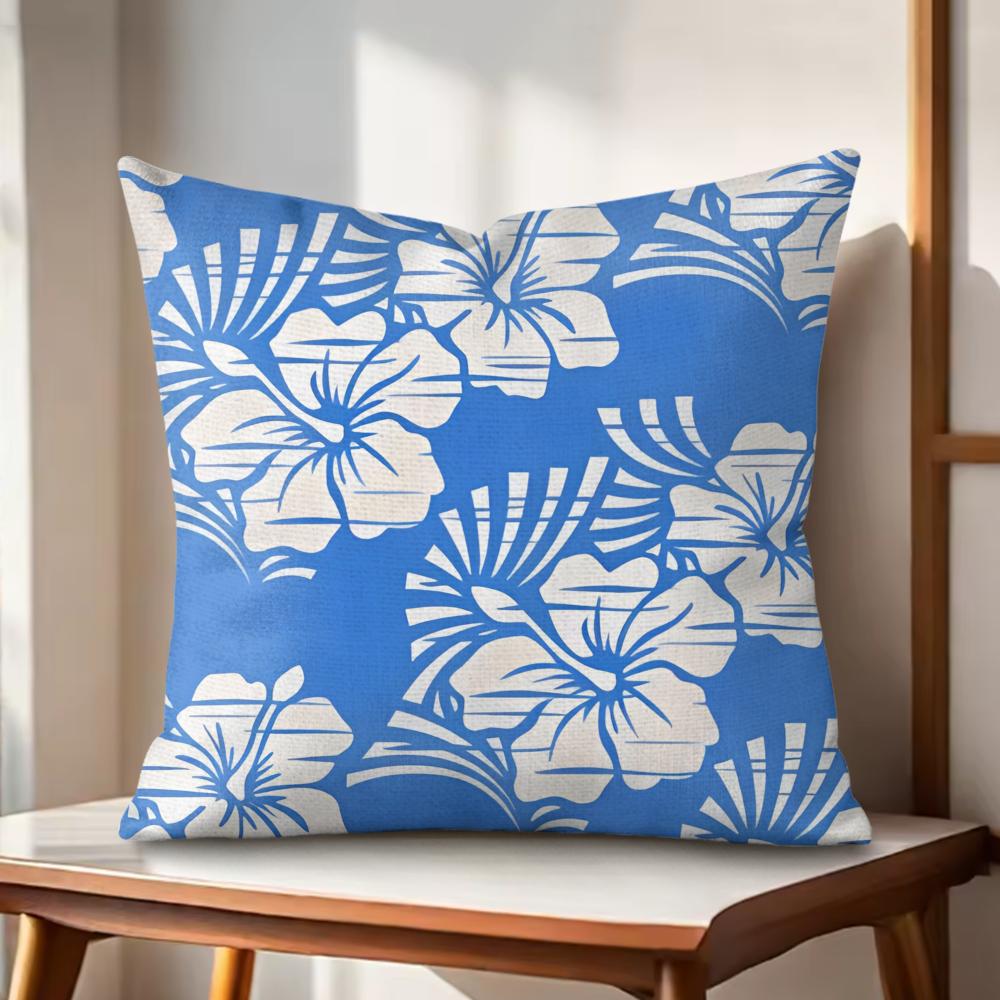 Hawaiian Flowers Cushion Cover Natural Linen Organic Fabric DoubleSided Printing Couch Pillow Covers Home Decor