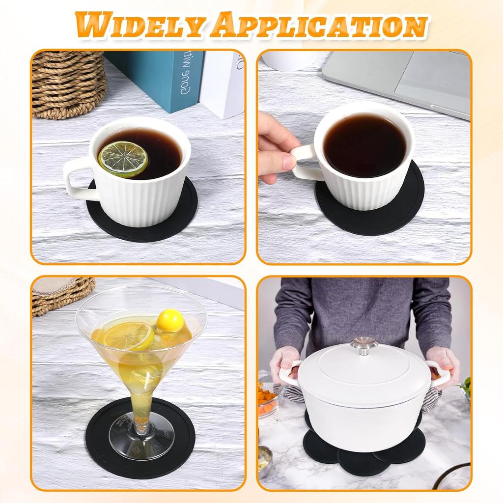 4 Pcs Silicone Coasters, Silicone Coaster for Drinks Black Anti-Slip Desk Rubber Coaster Round Thickened Silicones Coasters Simple Cup Pad for Men
