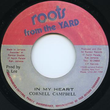 7inch Record CORNELL CAMPBELL In My Heart Heart Version NONE Roots From The Jamaica Reggae Ska Dub Used