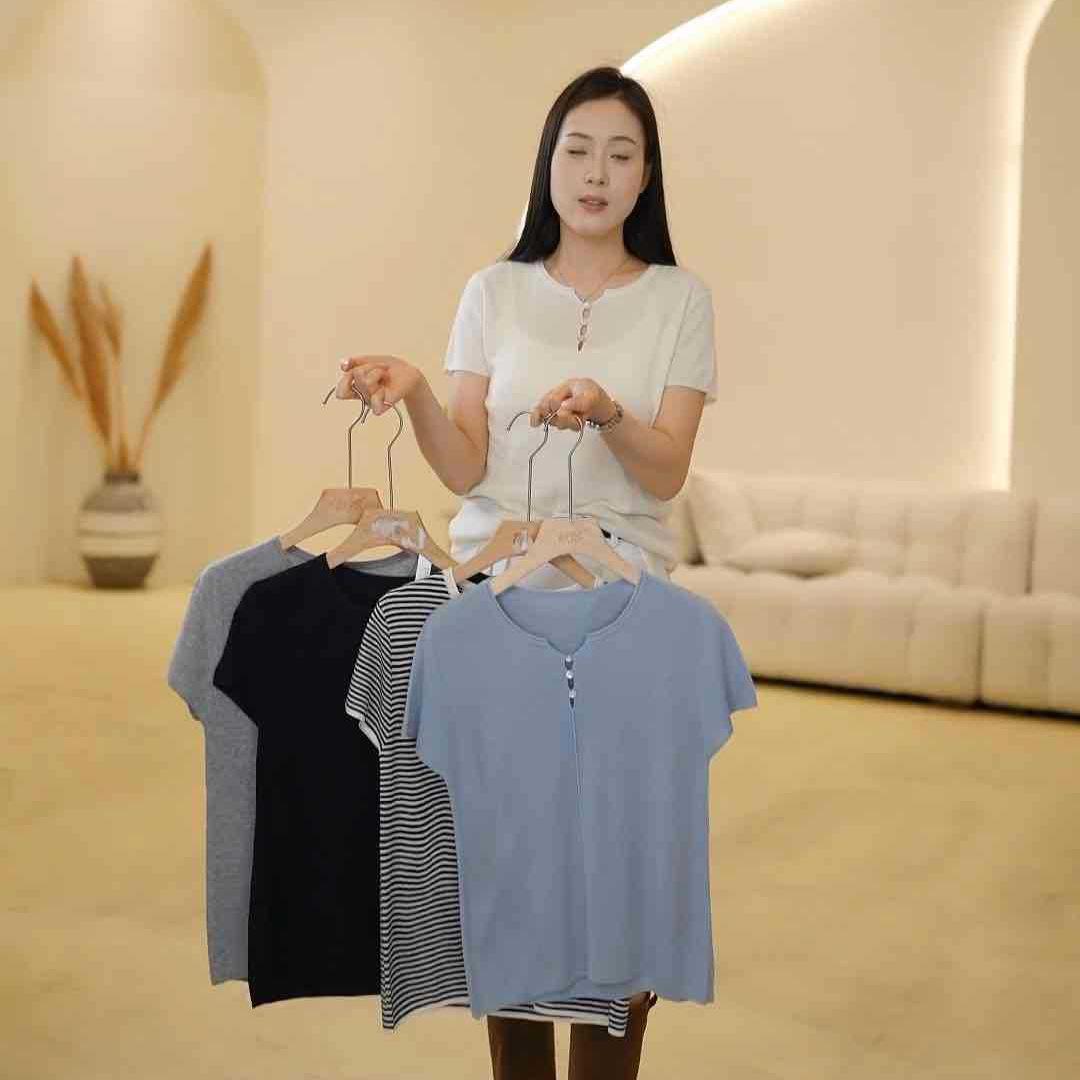 K0307-161 Natural Rolled Edge Mulberry Silk Wool Short Sleeve Shirt One Size серый 1630₽