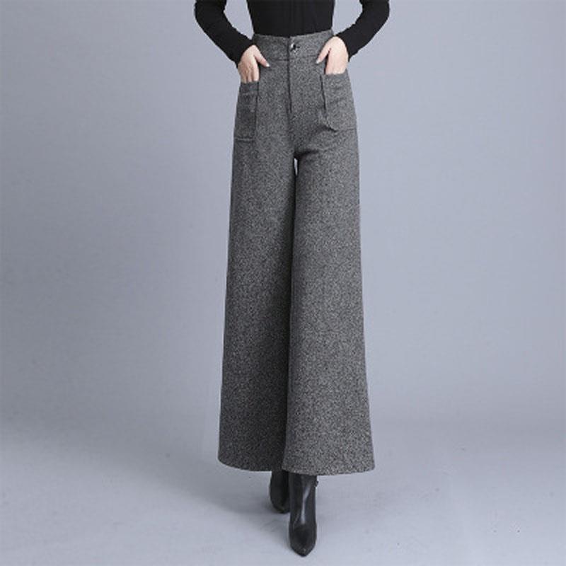 High Waist Wool Flared Wide-Leg Trousers for Autumn/Winter