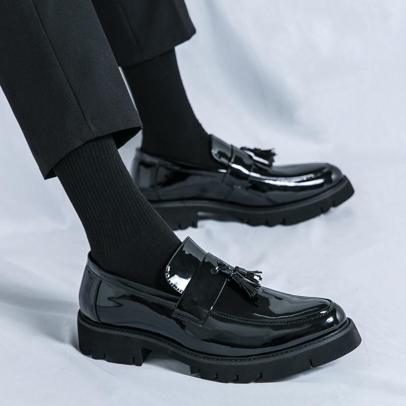 Men Loafers Street Style Classic Thick Sole Platform Height Increase Black Formal Business Wedding Dress Prom Blazers Tuxedo Party Shoes Large Size