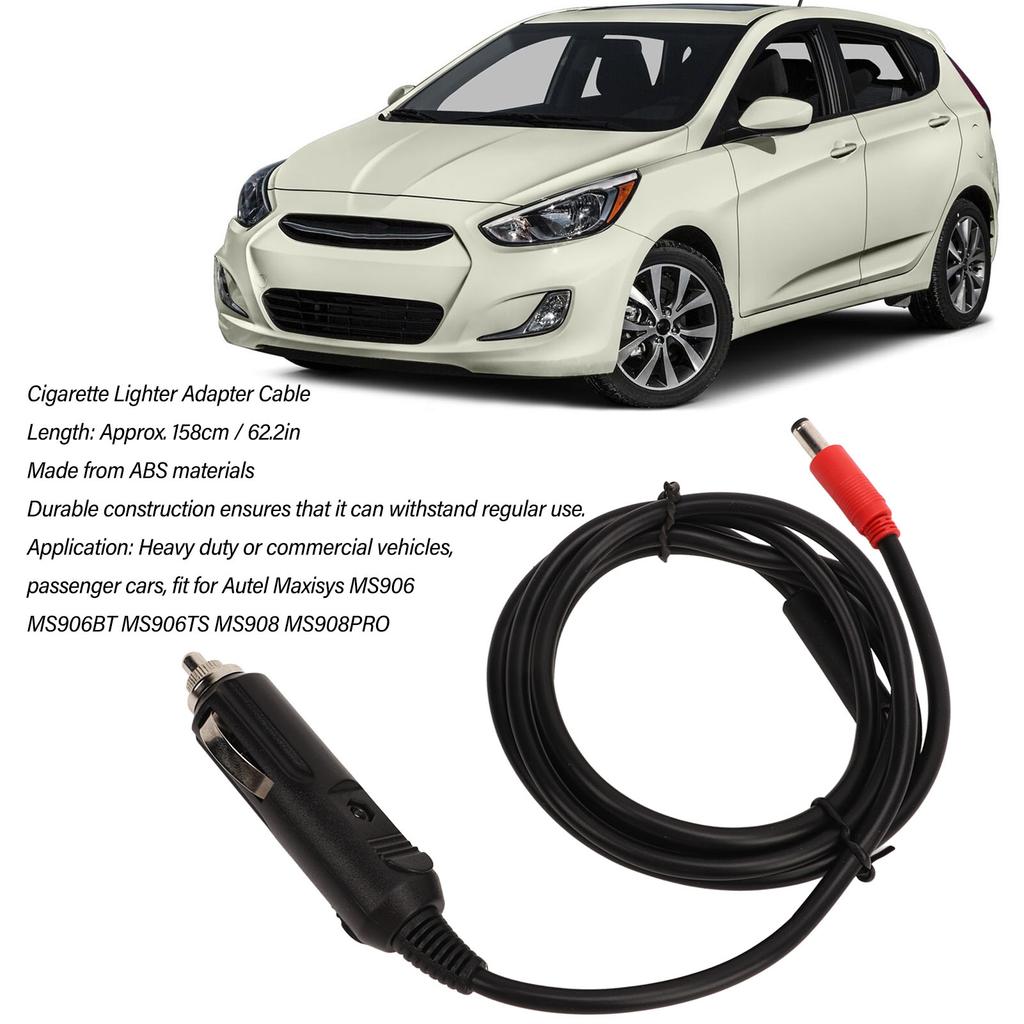 Cigarette Lighter Adapter Cord ABS 158cm High Flexibility Car Charger Power Supply Cord for Autel Maxisys MS906TS MS908 MS908PRO