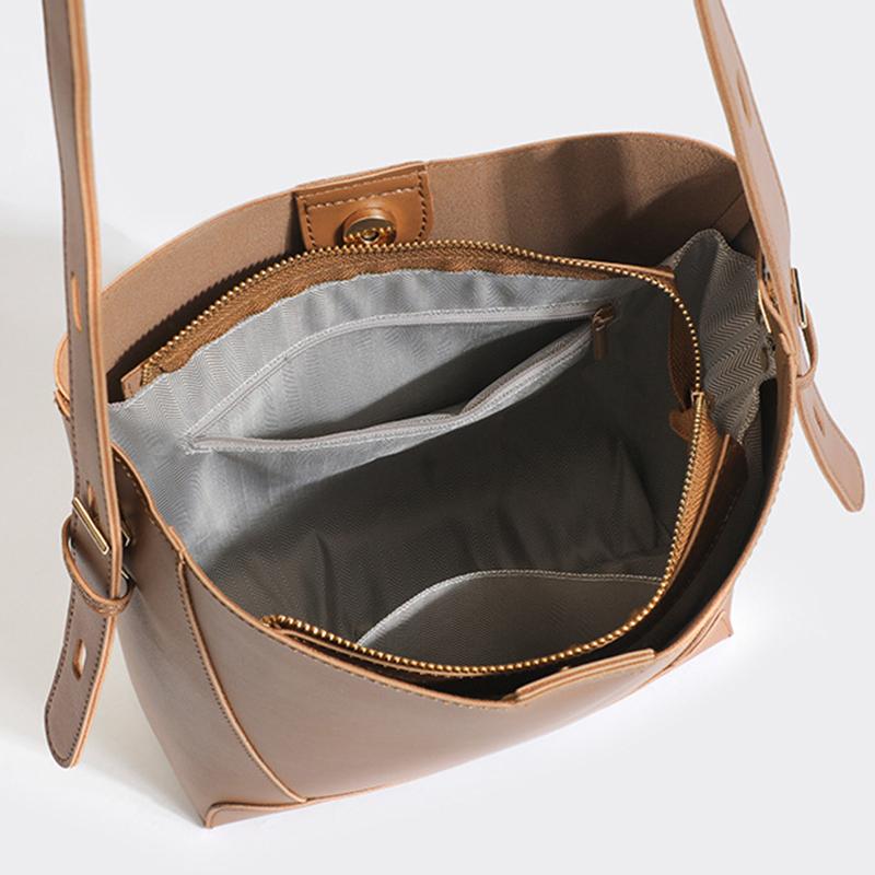 Women's Bucket PU Leather Shoulder Bags Large Capacity Brand Crossbody Bag Solid Color Totes Handbag Designer Ladies Messenger Bag