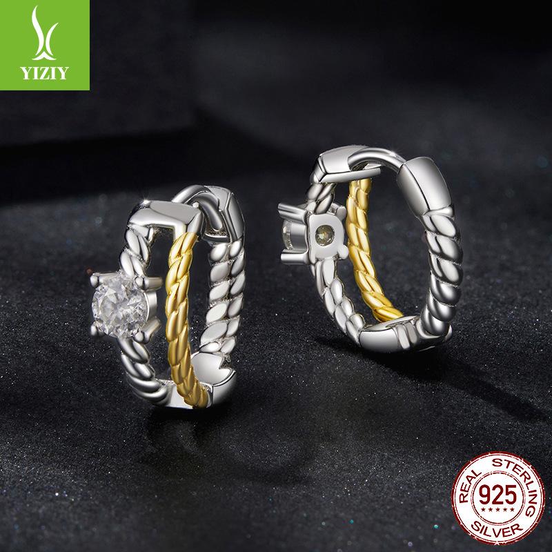 Two-Color Moissanite Stud Earrings Ins Wind Women'S 925 Sterling Silver Gold-Plated Earrings Light Luxury High-End Autumn And Winter