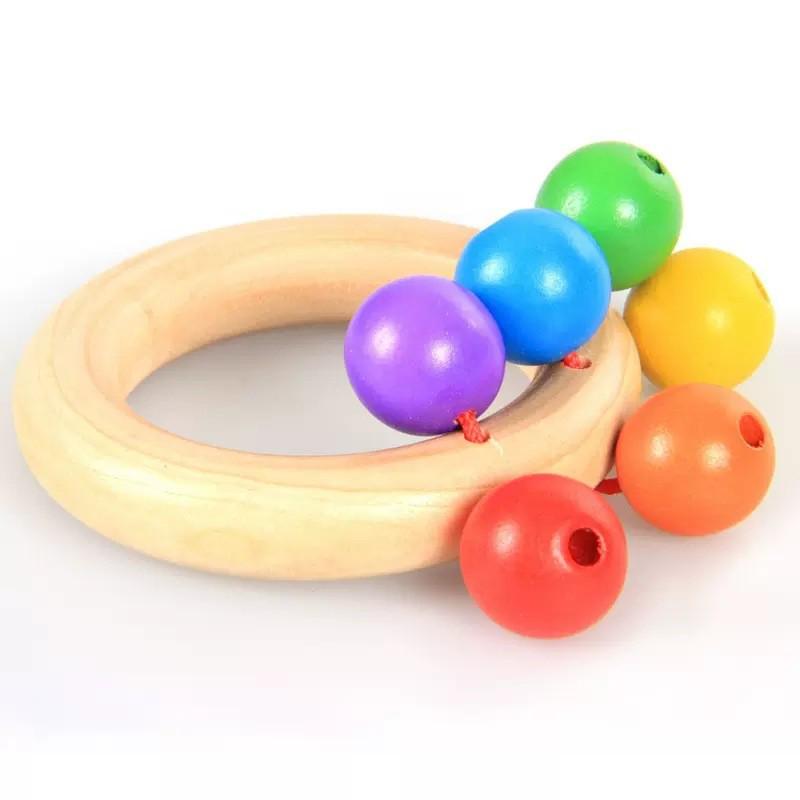 Infant Soothing Wooden Rattle Toy Set: Hand-Shaking Bell, Cage, and Baby Grip Car