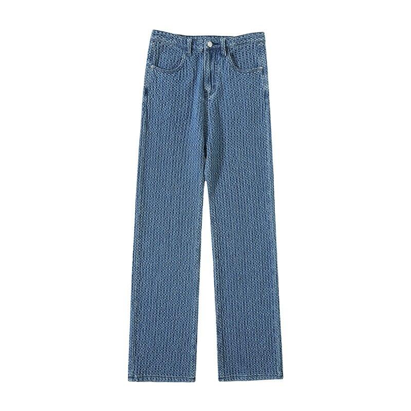 Lockere, bequeme Jeans mit hoher Taille für Damen, Jacquard, modische, lässige, gerade Hosen, Mom-Jeans, ausgewaschene Boyfriend-Jeans