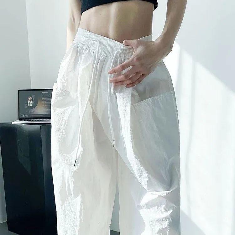 Women's High Waist Parachute Cargo Pants Loose Drawstring Elastic Waist Casual Jogger Trousers