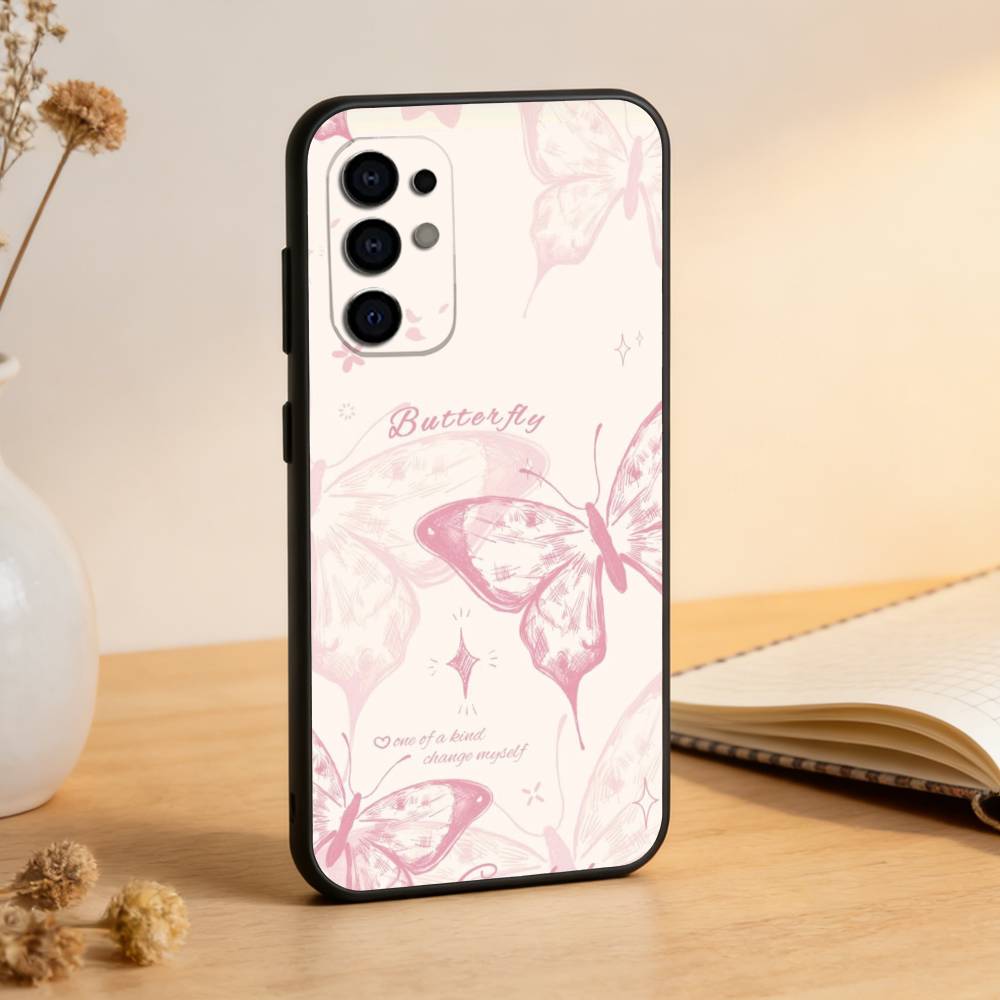 Pink Butterfly Pattern Phone Case Black Silicone Soft For Samsung S25,S24,S21,S22,S23,S30,Ultra,S20,Plus,Fe,Lite